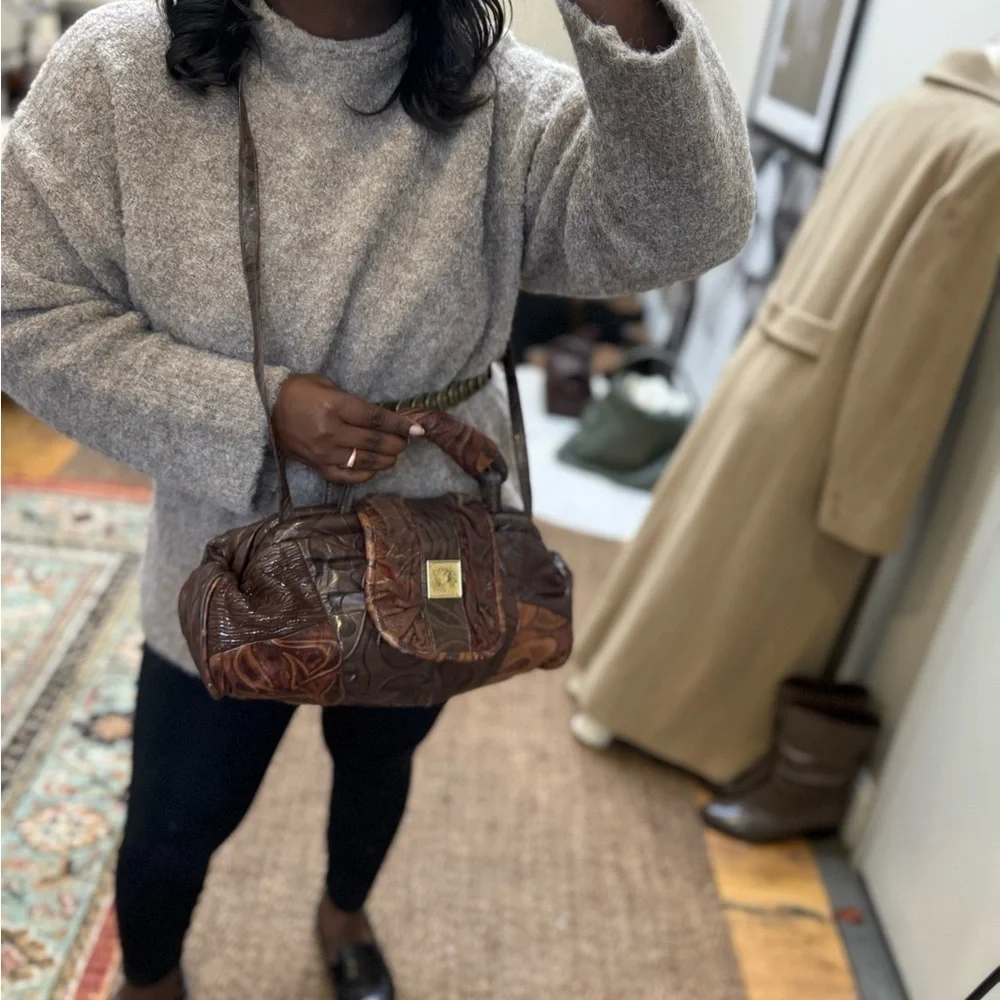 80s tool leather oblong brown crossbody bag - Picture 2 of 10